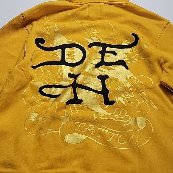 $125 NEW L ED HARDY BLACK CAT TATTOO STREETWEAR GOLD HOODIE SWEATSHIRT LARGE NWT - Picture 8 of 12
